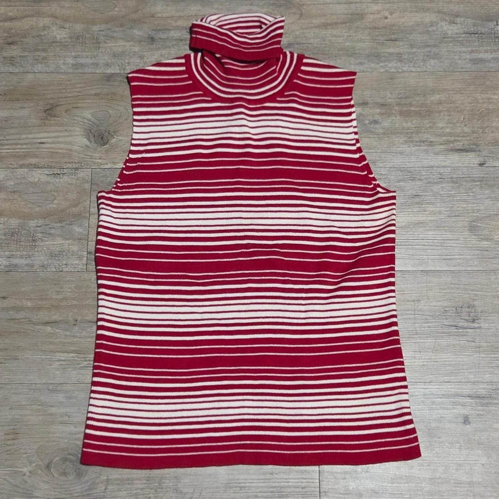Vintage 90s St. John's Bay Striped Sleeveless Turtleneck Large - Made in Japan